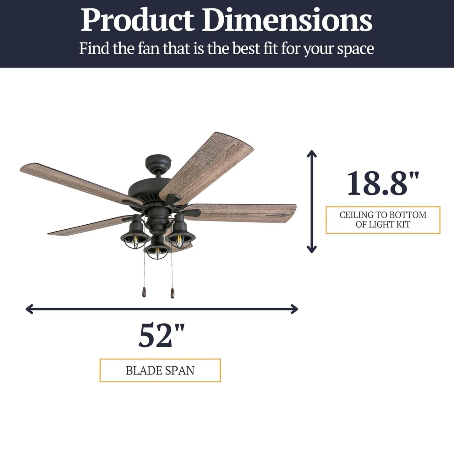 Prominence Home 52 Inch Ennora LED Ceiling Fan with Light and 5 Blades, Bronze