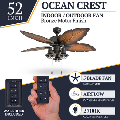 Prominence Home Ocean Crest 52" Tropical Indoor or Outdoor ceiling Fan, Bronze