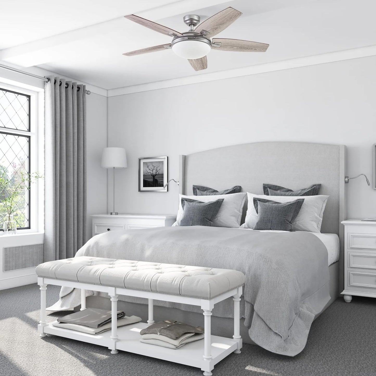 Honeywell Carmel Ceiling Fan, Quiet Motor and Remote Control, 48", Matte Nickel