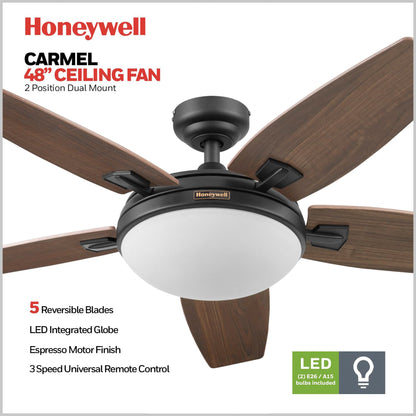 Honeywell Carmel Ceiling Fan, Quiet Motor and Remote Control, 48 Inch, Bronze