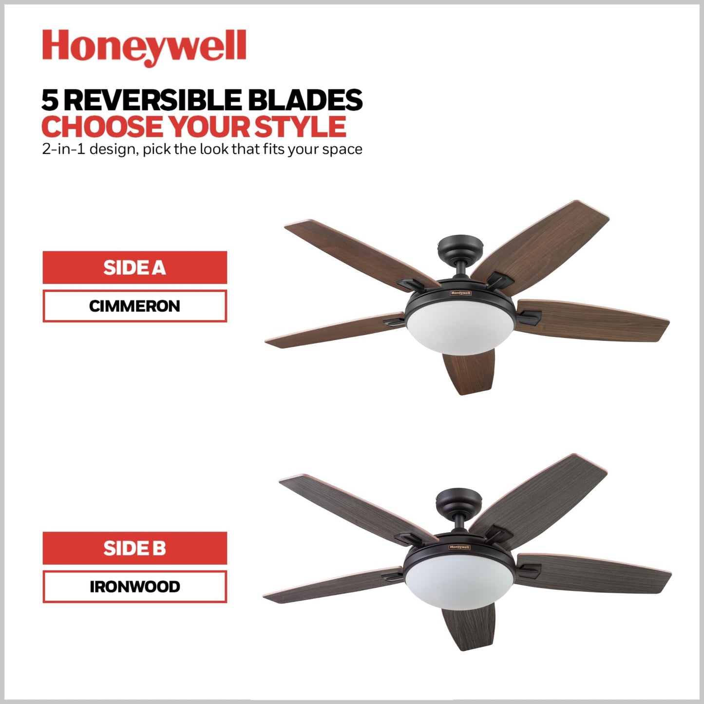 Honeywell Carmel Ceiling Fan, Quiet Motor and Remote Control, 48 Inch, Bronze