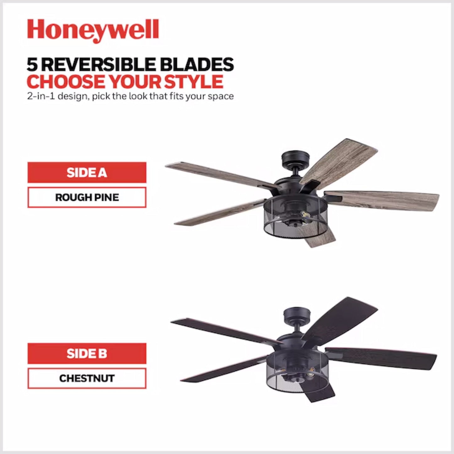 Honeywell Carnegie Ceiling Fan, Quiet Motor and Remote Control, 52", Matte Black