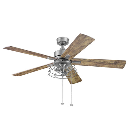 Prominence Home 52" Industrial Ceiling Fa, LED Light Pull Chain Marshall, Pewter