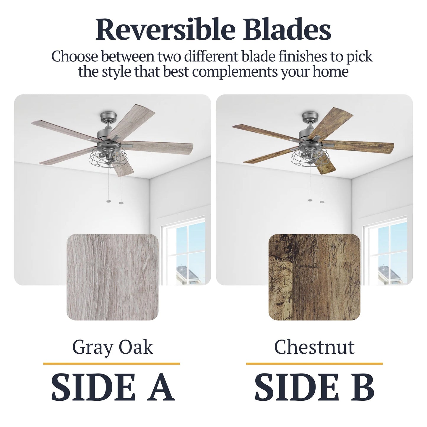 Prominence Home 52" Industrial Ceiling Fa, LED Light Pull Chain Marshall, Pewter