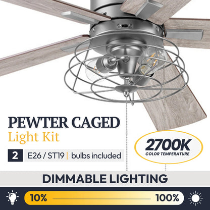 Prominence Home 52" Industrial Ceiling Fa, LED Light Pull Chain Marshall, Pewter