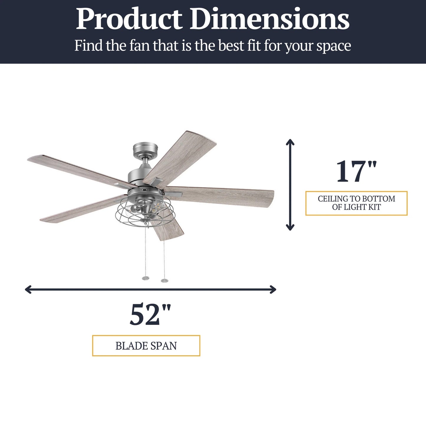 Prominence Home 52" Industrial Ceiling Fa, LED Light Pull Chain Marshall, Pewter
