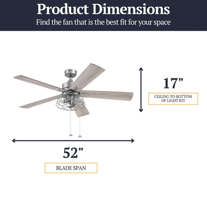 Prominence Home 52" Industrial Ceiling Fa, LED Light Pull Chain Marshall, Pewter