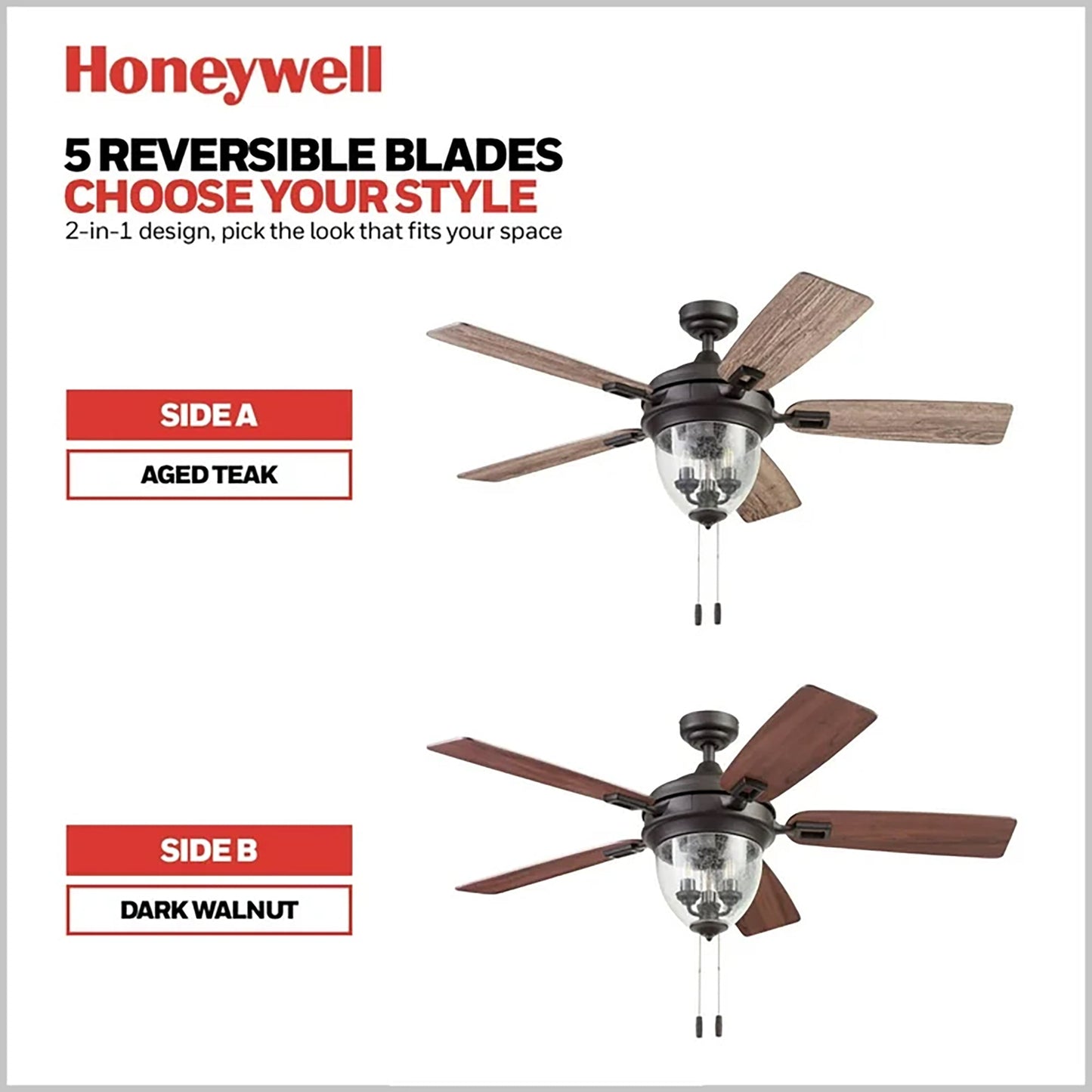 Honeywell Glencrest Ceiling Fan, Quite Motor and Pull Chain Control, 52", Bronze