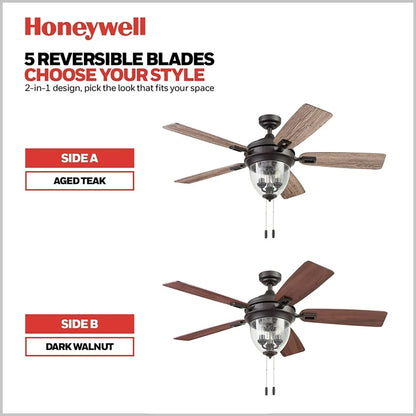 Honeywell Glencrest Ceiling Fan, Quite Motor and Pull Chain Control, 52", Bronze
