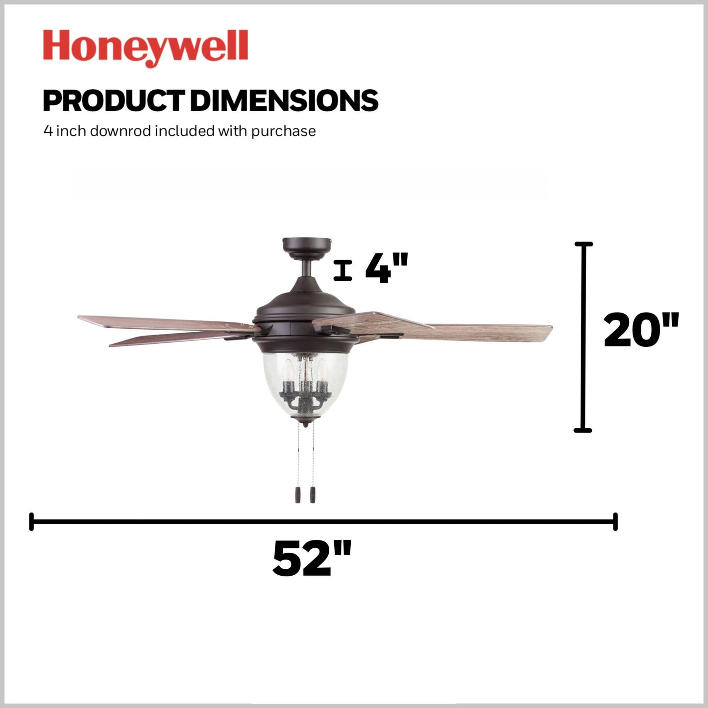 Honeywell Glencrest Ceiling Fan, Quite Motor and Pull Chain Control, 52", Bronze