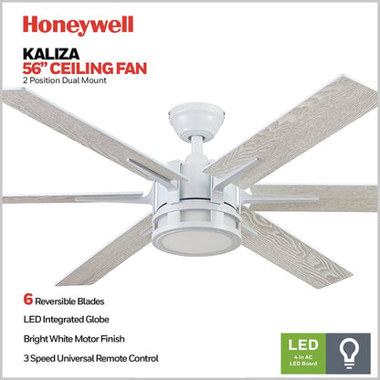 Honeywell Kaliza Ceiling Fan, Quiet Motor and Remote Control, 56", Bright White