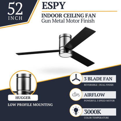 Prominence Home 52" Ceiling Fan, LED Light, Remote, Flush Mount, Espy, Gun Metal