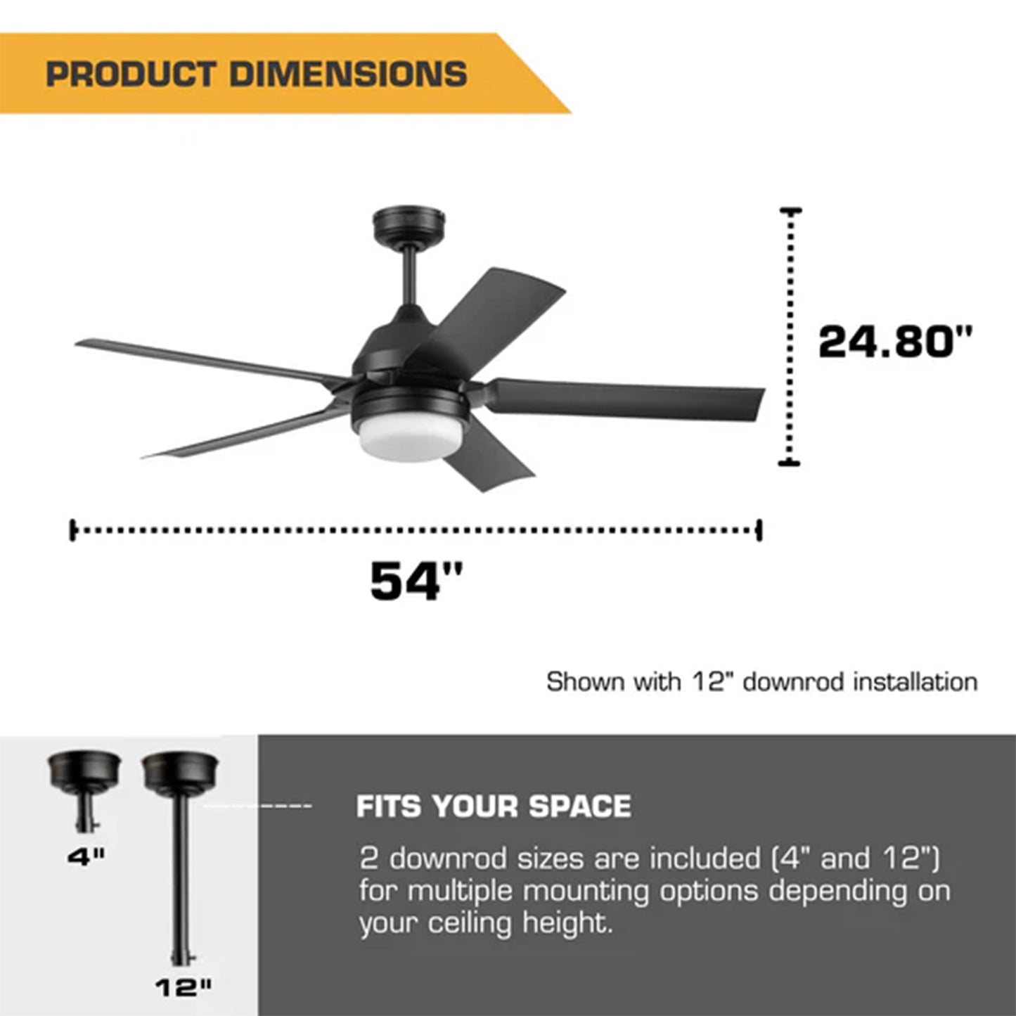 Mule 54 Inch Outdoor Ceiling Fan with Light, Remote Control and 5 Blades, Black