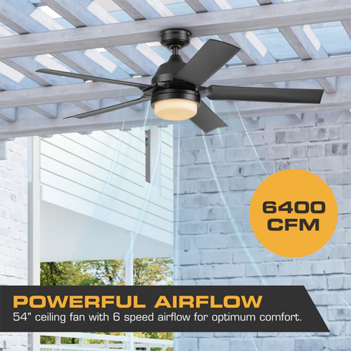 Mule 54 Inch Outdoor Ceiling Fan with Light, Remote Control and 5 Blades, Black