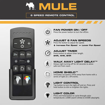 Mule 54 Inch Outdoor Ceiling Fan with Light, Remote Control and 5 Blades, Black