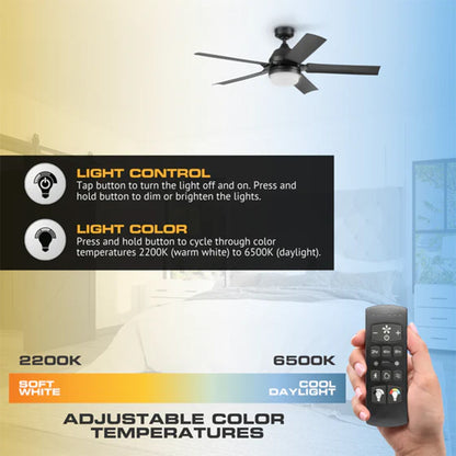 Mule 54 Inch Outdoor Ceiling Fan with Light, Remote Control and 5 Blades, Black