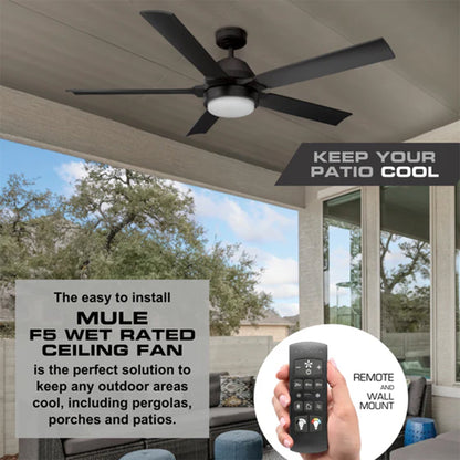 Mule 54 Inch Outdoor Ceiling Fan with Light, Remote Control and 5 Blades, Black