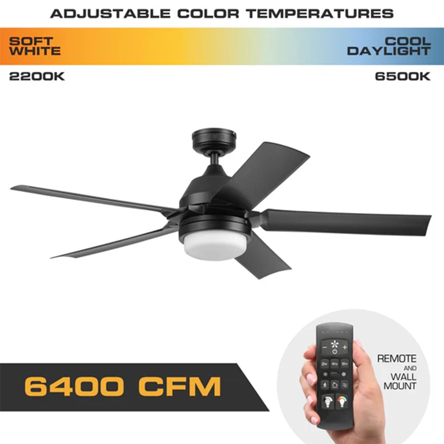 Mule 54 Inch Outdoor Ceiling Fan with Light, Remote Control and 5 Blades, Black