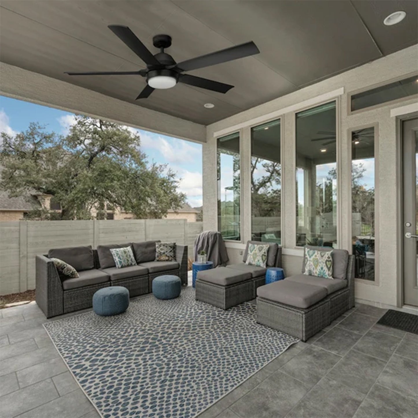 Mule 54 Inch Outdoor Ceiling Fan with Light, Remote Control and 5 Blades, Black