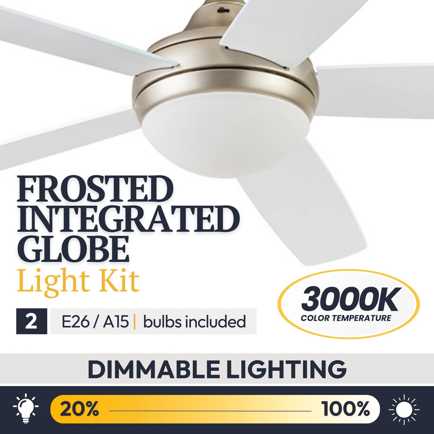 Prominence Home 52" Modern Ceiling Fan, Light, Remote Control Indoor, Soft Gold