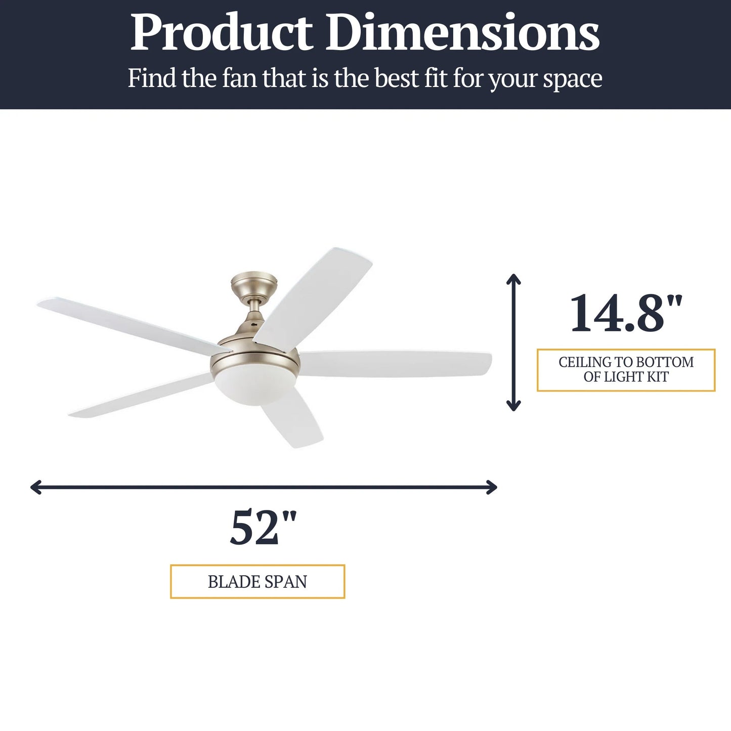 Prominence Home 52" Modern Ceiling Fan, Light, Remote Control Indoor, Soft Gold
