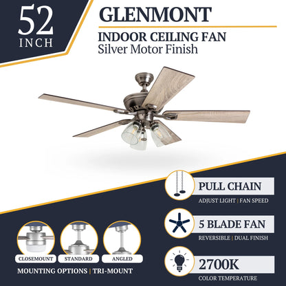 Prominence Home 52 Inch Farmhouse LED Ceiling Fan with Light, Antique Pewter