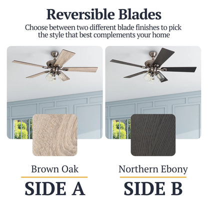 Prominence Home 52 Inch Farmhouse LED Ceiling Fan with Light, Antique Pewter