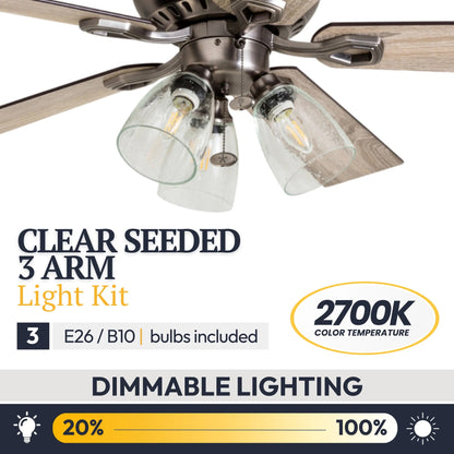 Prominence Home 52 Inch Farmhouse LED Ceiling Fan with Light, Antique Pewter