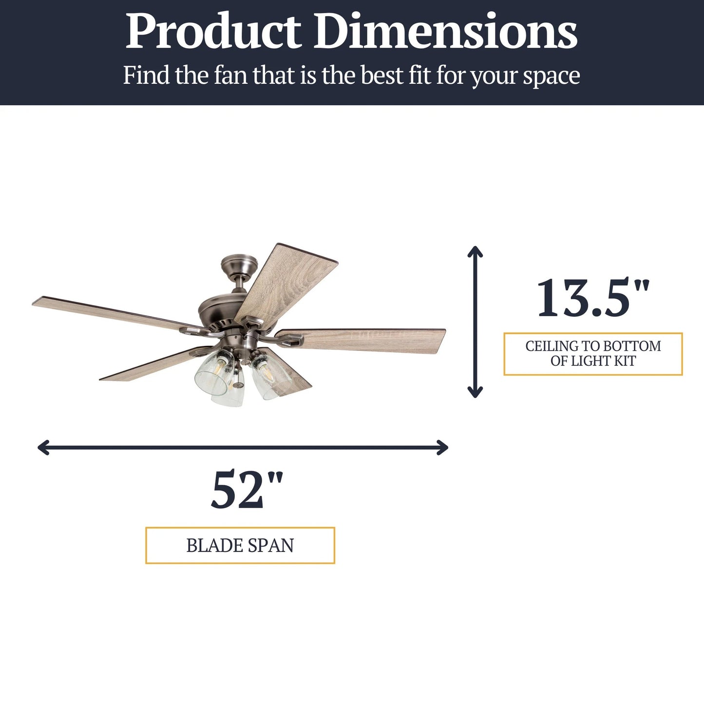 Prominence Home 52 Inch Farmhouse LED Ceiling Fan with Light, Antique Pewter