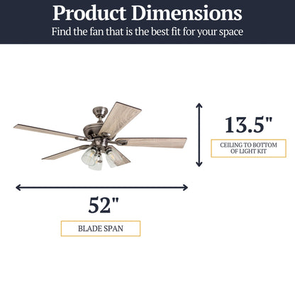 Prominence Home 52 Inch Farmhouse LED Ceiling Fan with Light, Antique Pewter