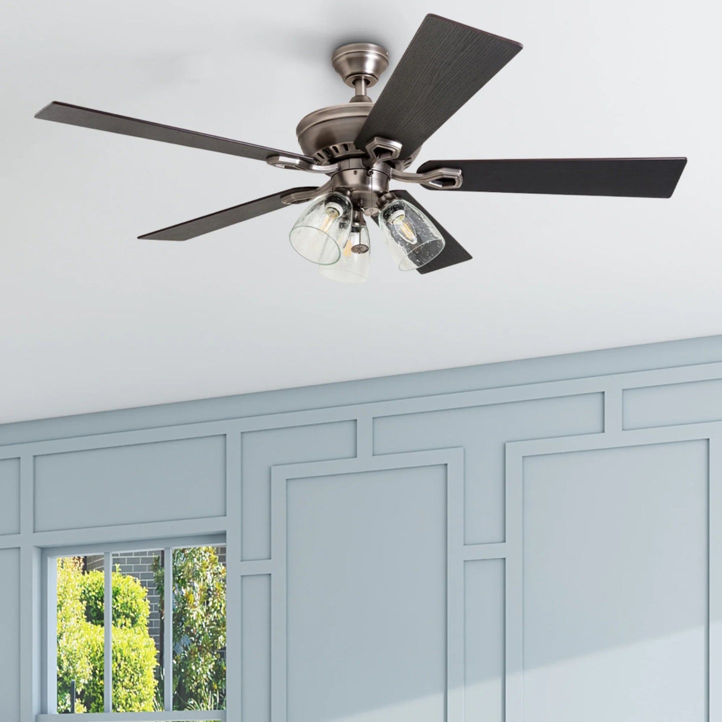 Prominence Home 52 Inch Farmhouse LED Ceiling Fan with Light, Antique Pewter