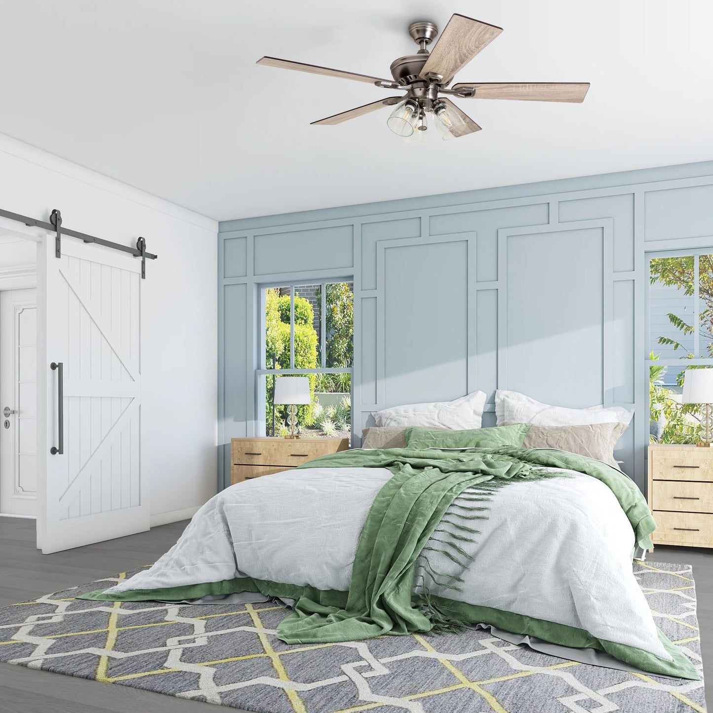 Prominence Home 52 Inch Farmhouse LED Ceiling Fan with Light, Antique Pewter