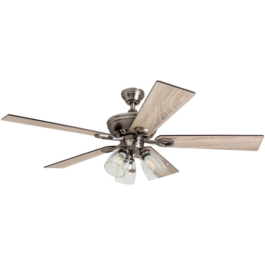 Prominence Home 52 Inch Farmhouse LED Ceiling Fan with Light, Antique Pewter