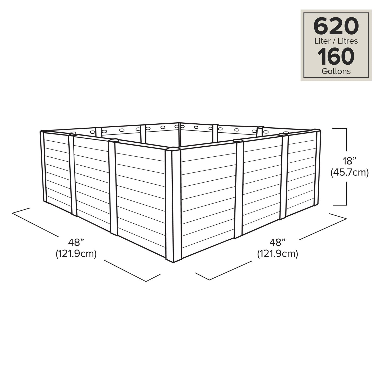 Tierra Verde 48-Inch x 48-Inch Raised Garden Bed for Patios or Decks, Khaki