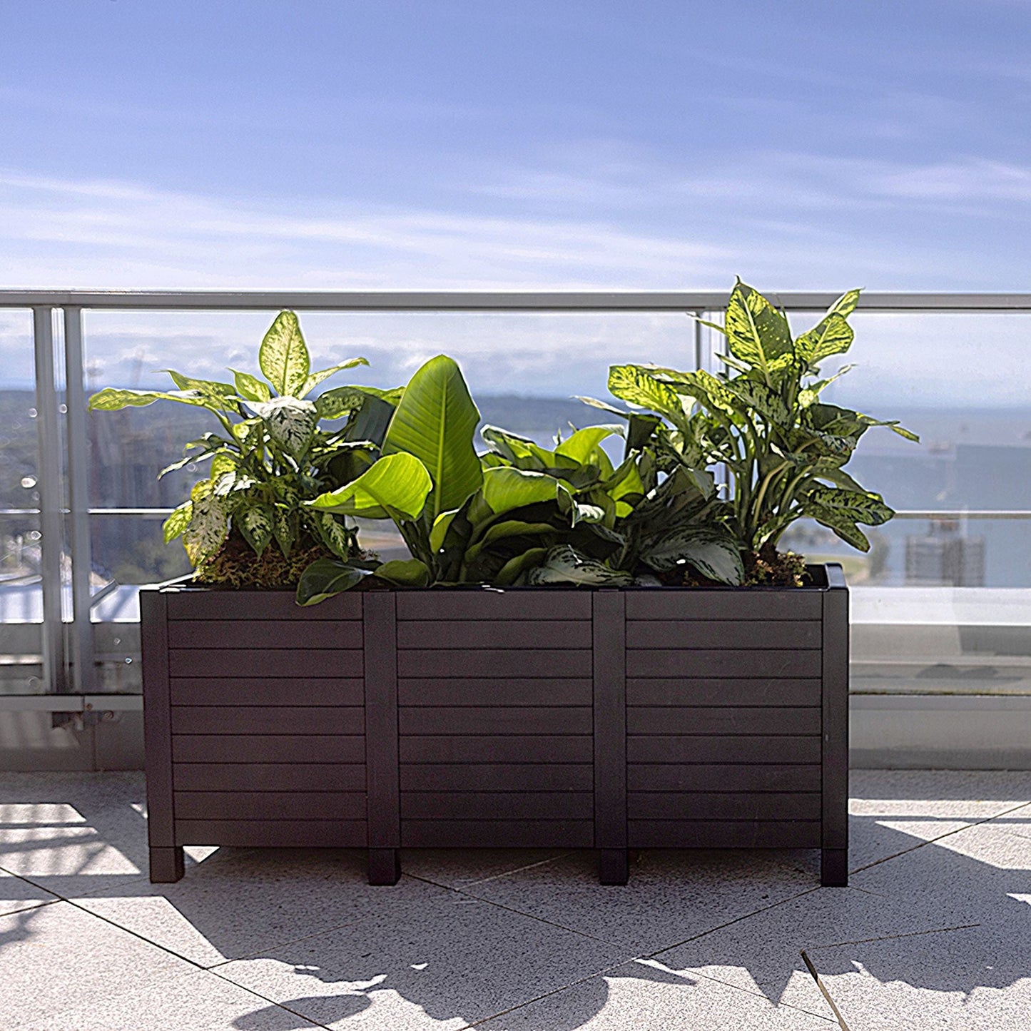 Tierra Verde 17-Inch x 48-Inch Raised Garden Trough Box for Patio or Deck, Black