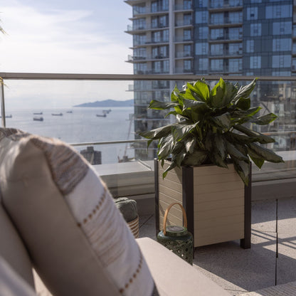 Tierra Verde 17-Inch x 17-Inch Flora Cube Planter Box for Patios or Decks, Khaki