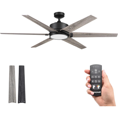 Honeywell Talbert Ceiling Fan, Color Changing LED and Remote, 62", Matte Black