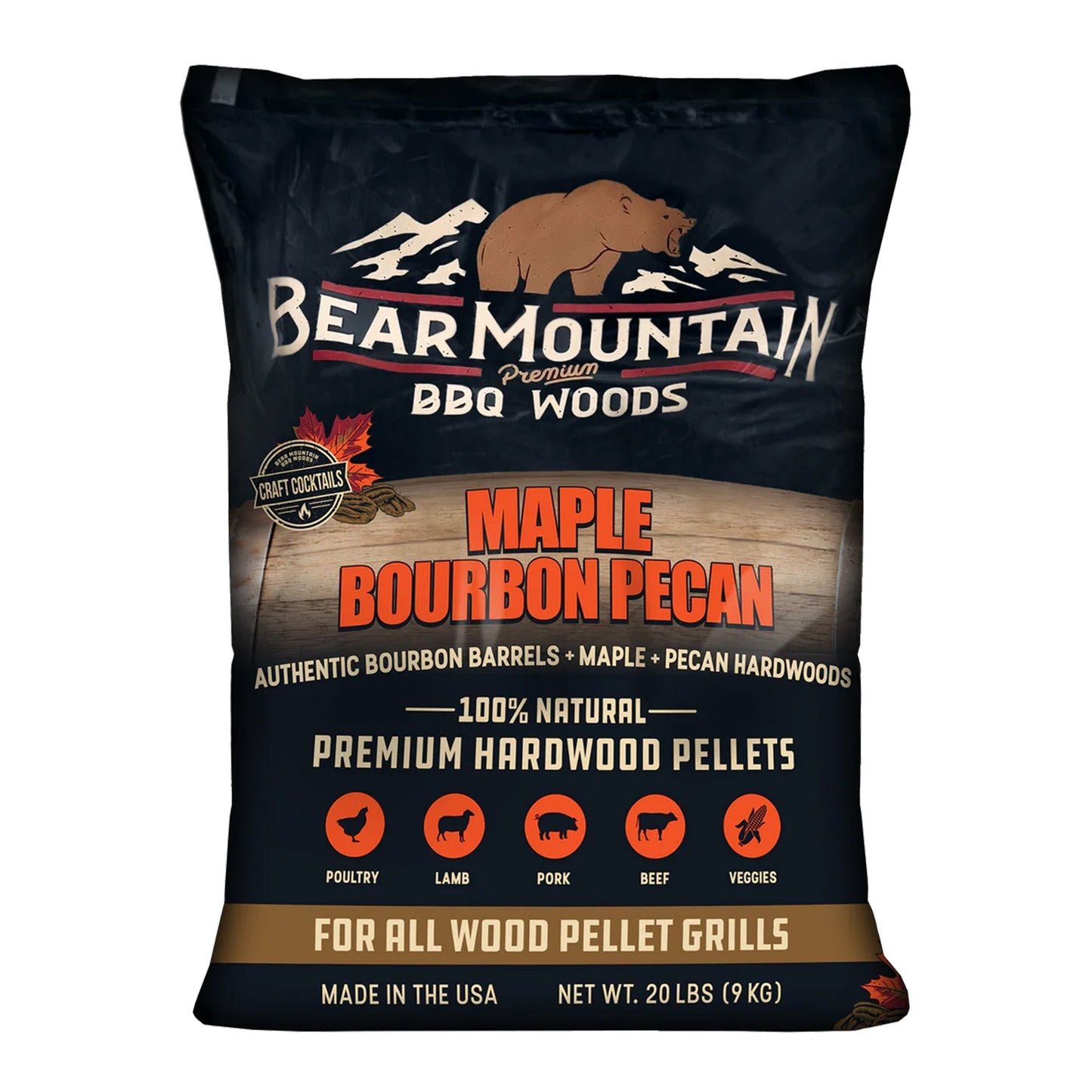 Bear Mountain BBQ All-Natural Maple Bourbon Pecan Smoker Pellets, 20 Lb Bag