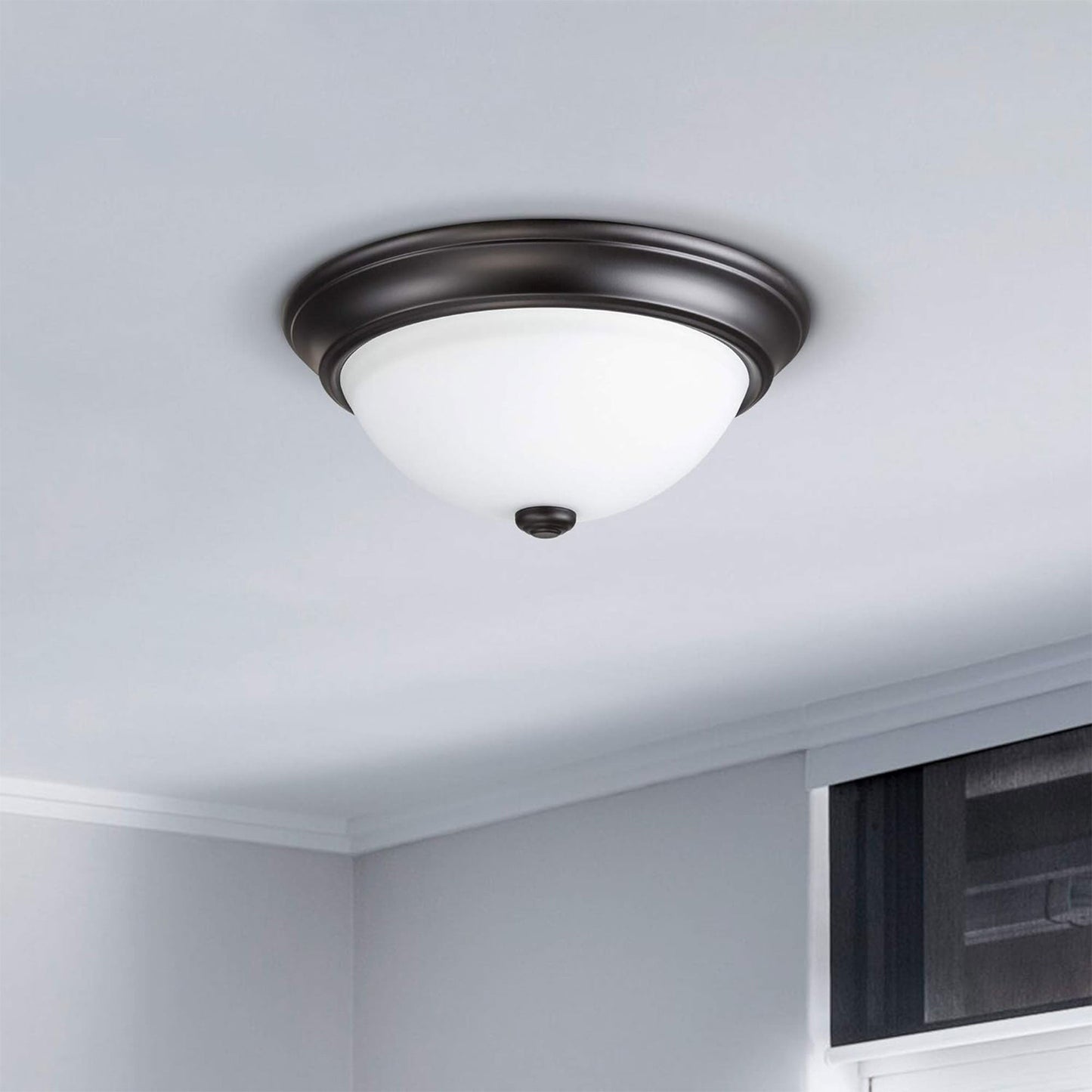 Portage Bay 11 Inch Flush Mount Ceiling Fixture Alabaster Glass Lighting, Bronze