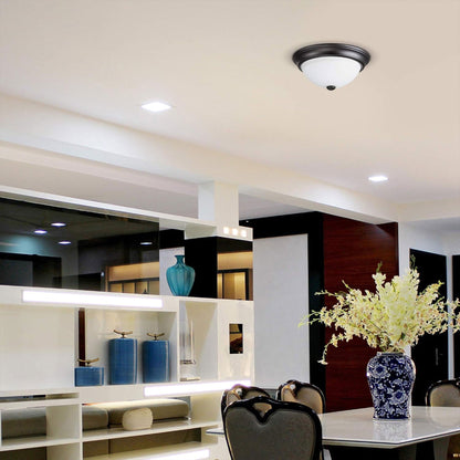 Portage Bay 11 Inch Flush Mount Ceiling Fixture Alabaster Glass Lighting, Bronze