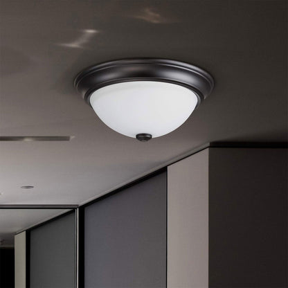 Portage Bay 11 Inch Flush Mount Ceiling Fixture Alabaster Glass Lighting, Bronze