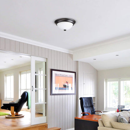 Portage Bay 11 Inch Flush Mount Ceiling Fixture Alabaster Glass Lighting, Bronze