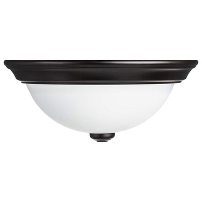 Portage Bay 11 Inch Flush Mount Ceiling Fixture Alabaster Glass Lighting, Bronze