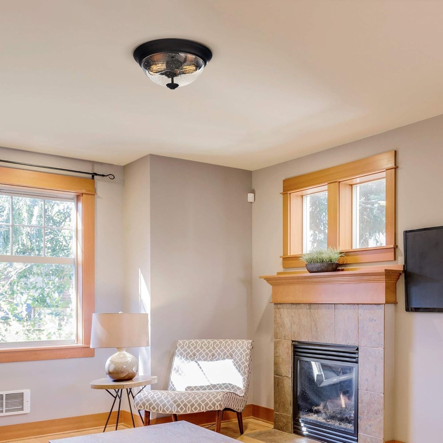 Prominence Home 13” Flush Mount Seeded Ceiling Light, Madalyn, 51381-31, Bronze