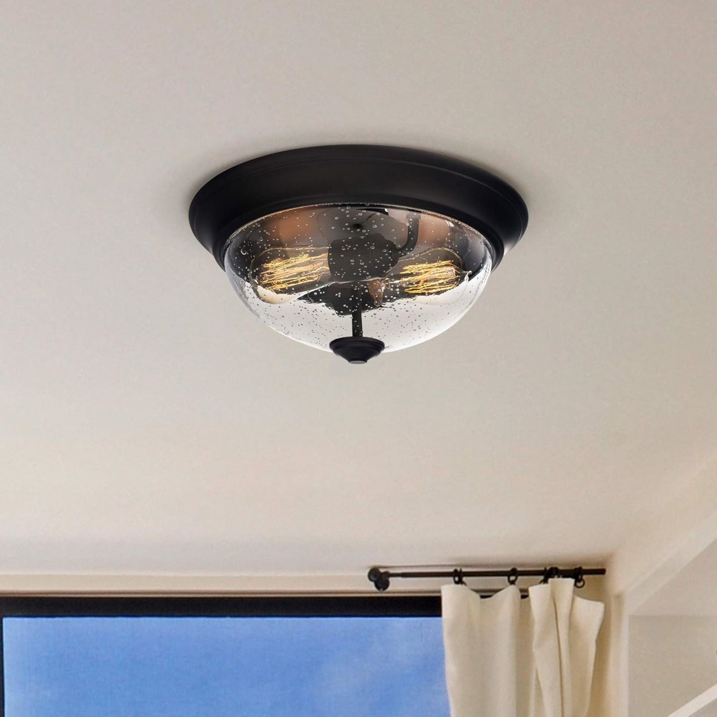 Prominence Home 13” Flush Mount Seeded Ceiling Light, Madalyn, 51381-31, Bronze