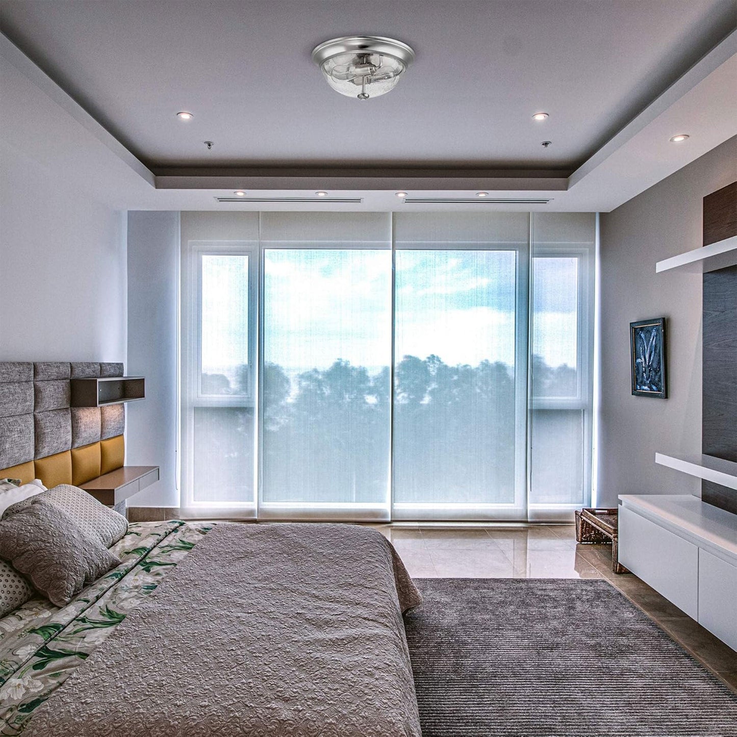 Prominence Home 13” Flush Mount Seeded Ceiling Light, Madalyn, 51382-31, Nickel