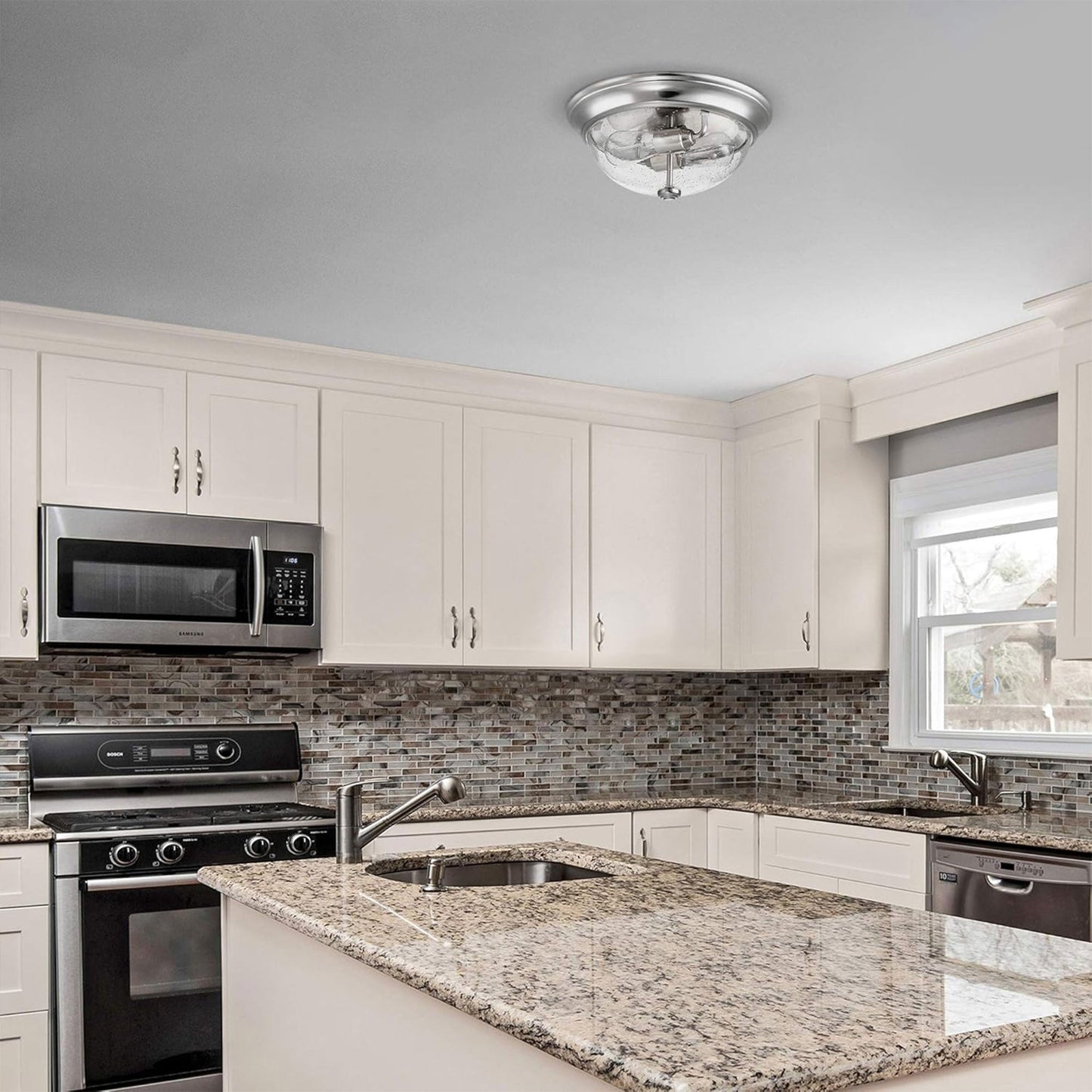 Prominence Home 13” Flush Mount Seeded Ceiling Light, Madalyn, 51382-31, Nickel