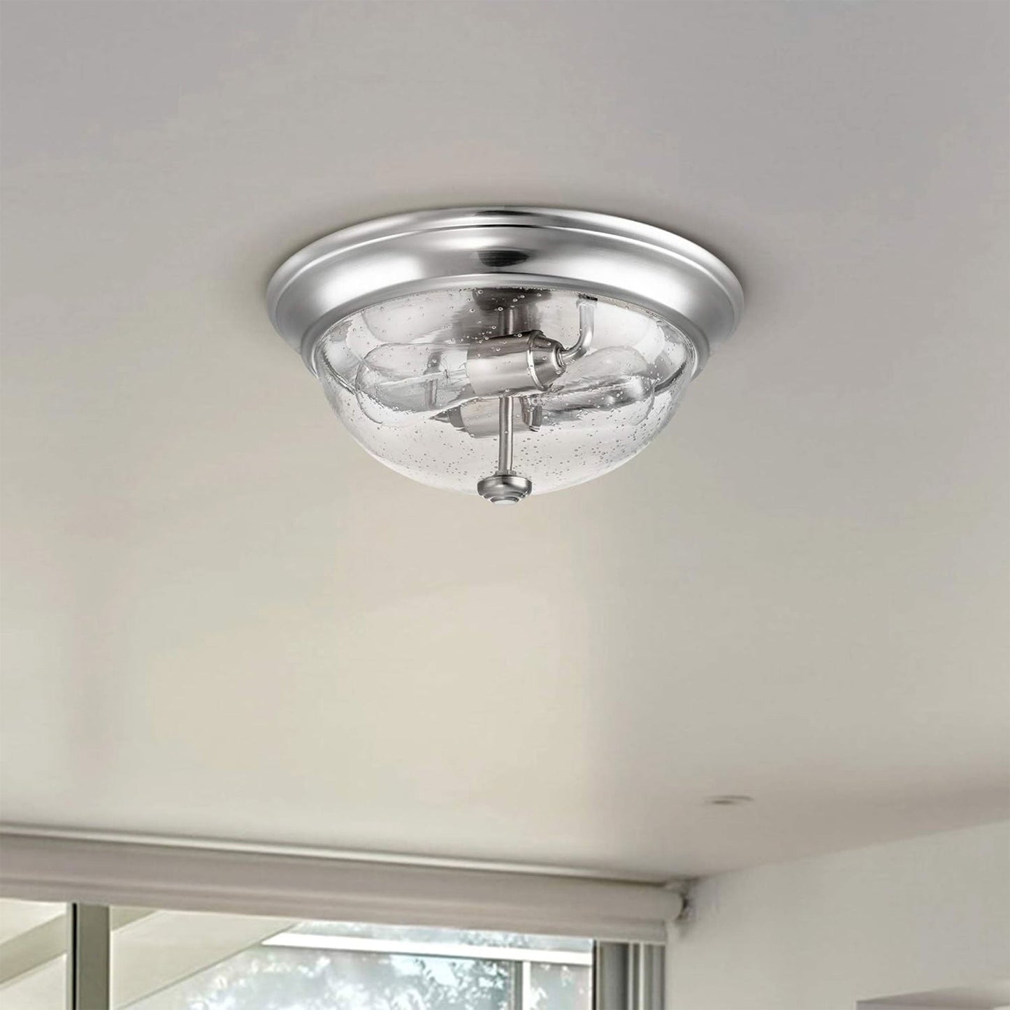 Prominence Home 13” Flush Mount Seeded Ceiling Light, Madalyn, 51382-31, Nickel