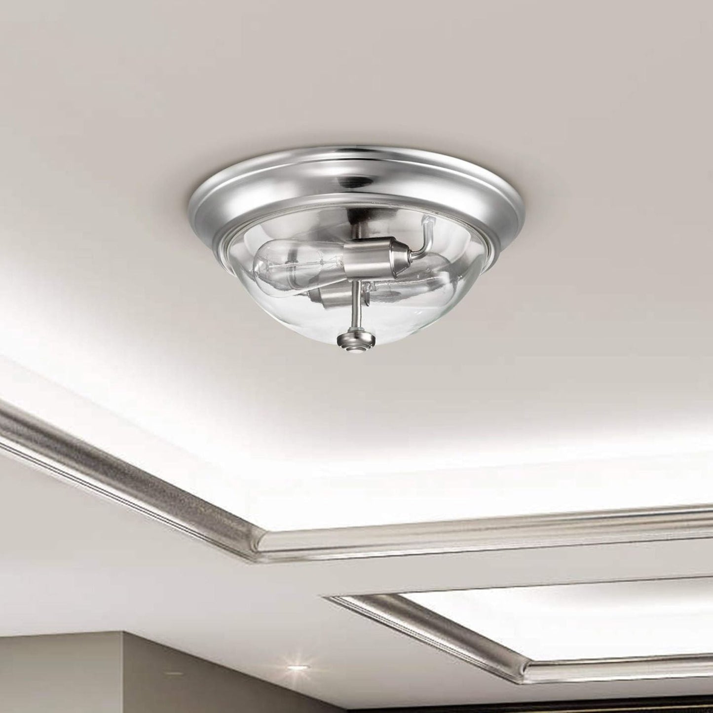 Prominence Home 13” Flush Mount Indoor Ceiling Light, Madalyn, 51380-31, Nickel