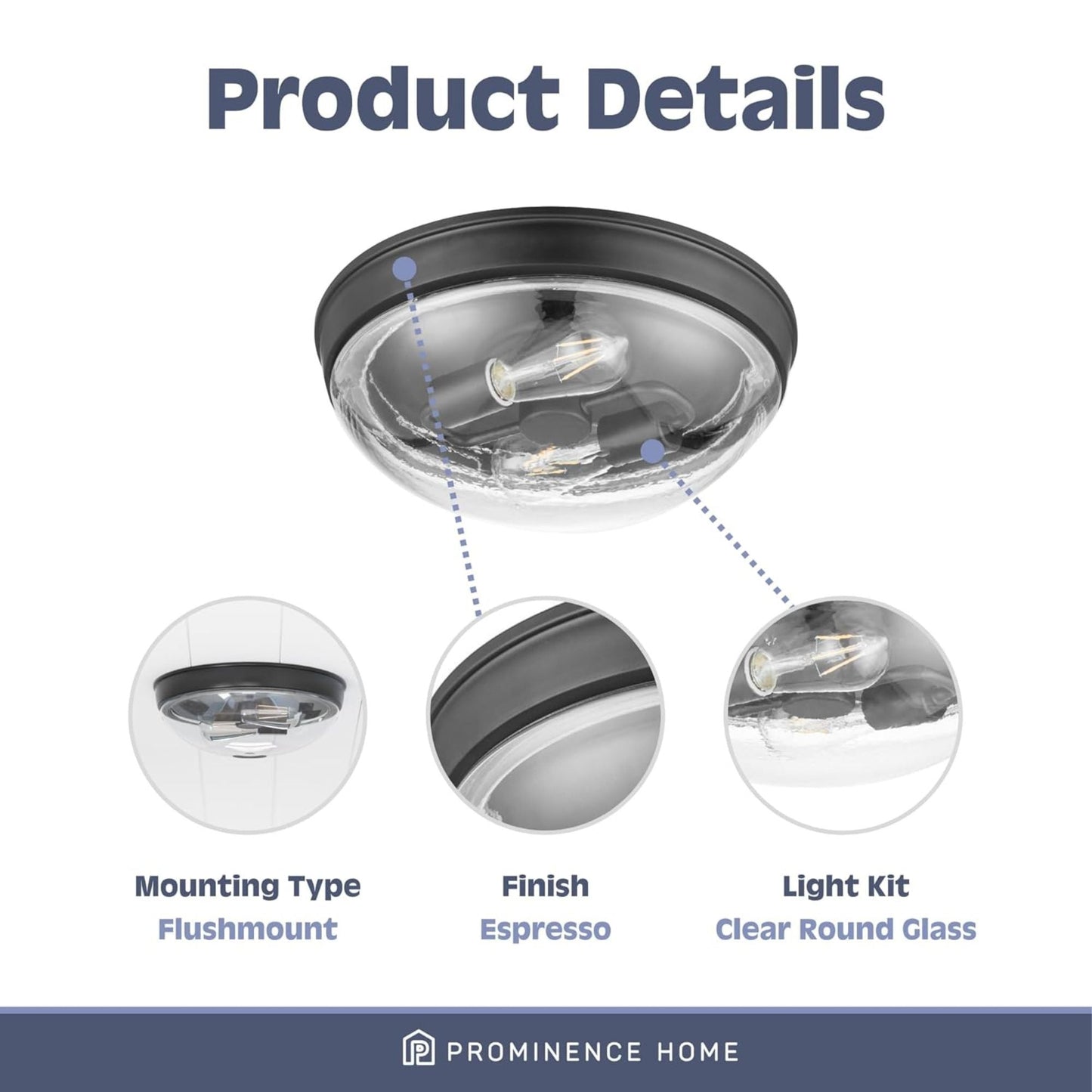 Prominence Home Madalyn 13" Flush Mount Ceiling Light, Clear Round Glass, Bronze